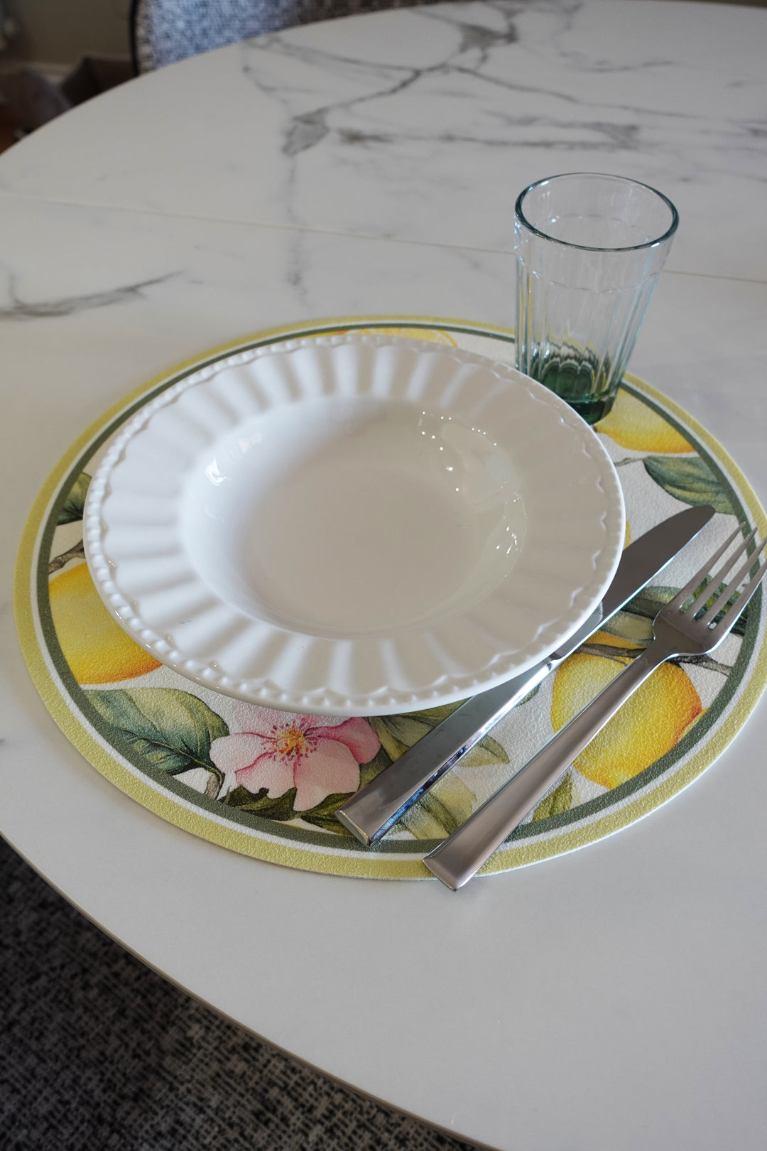 Tovaglietta rotonda fiori e limoni