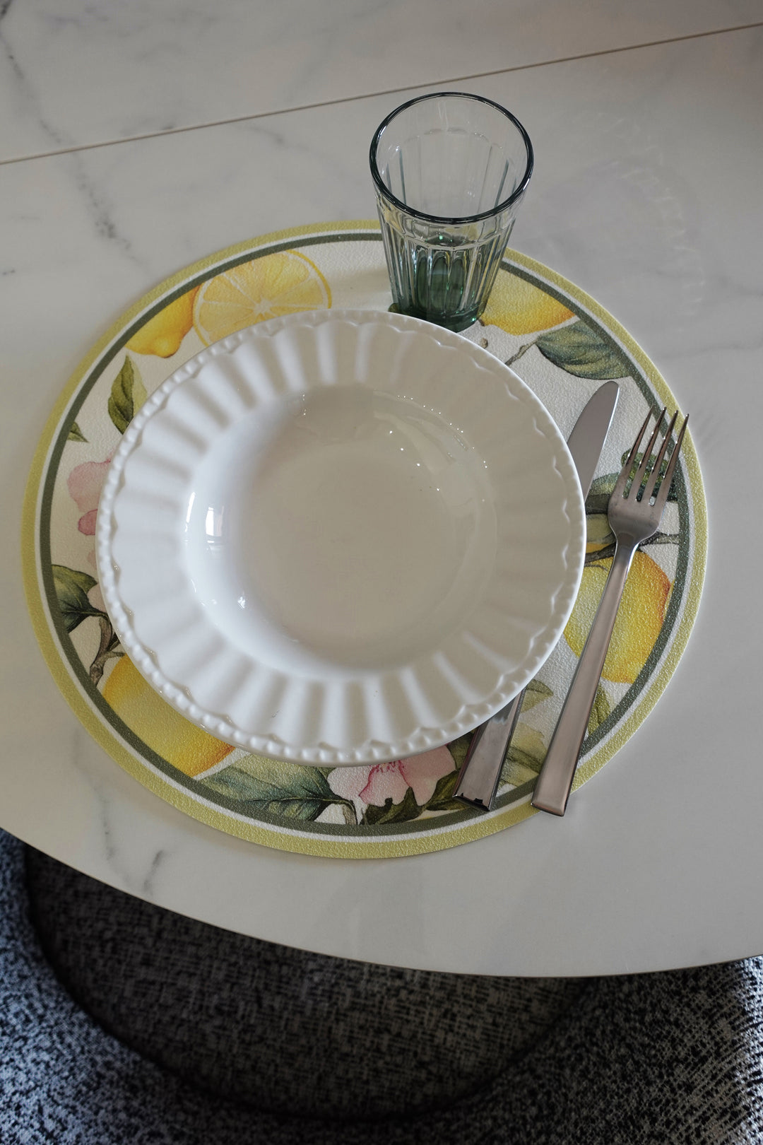 Tovaglietta rotonda fiori e limoni
