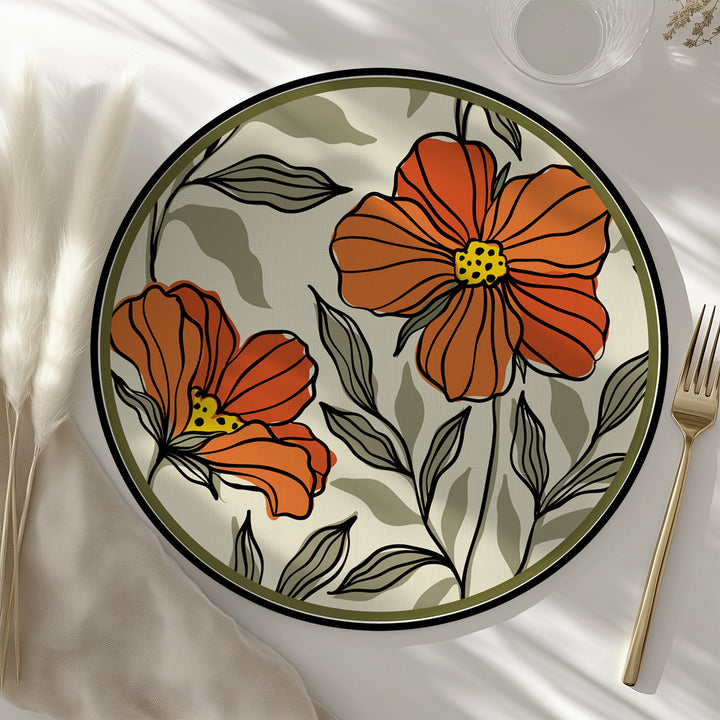 Tovaglietta rotonda fiori arancio 16