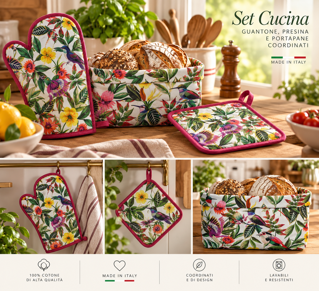 Set guantone, porta pane e due presine Disegno Glad