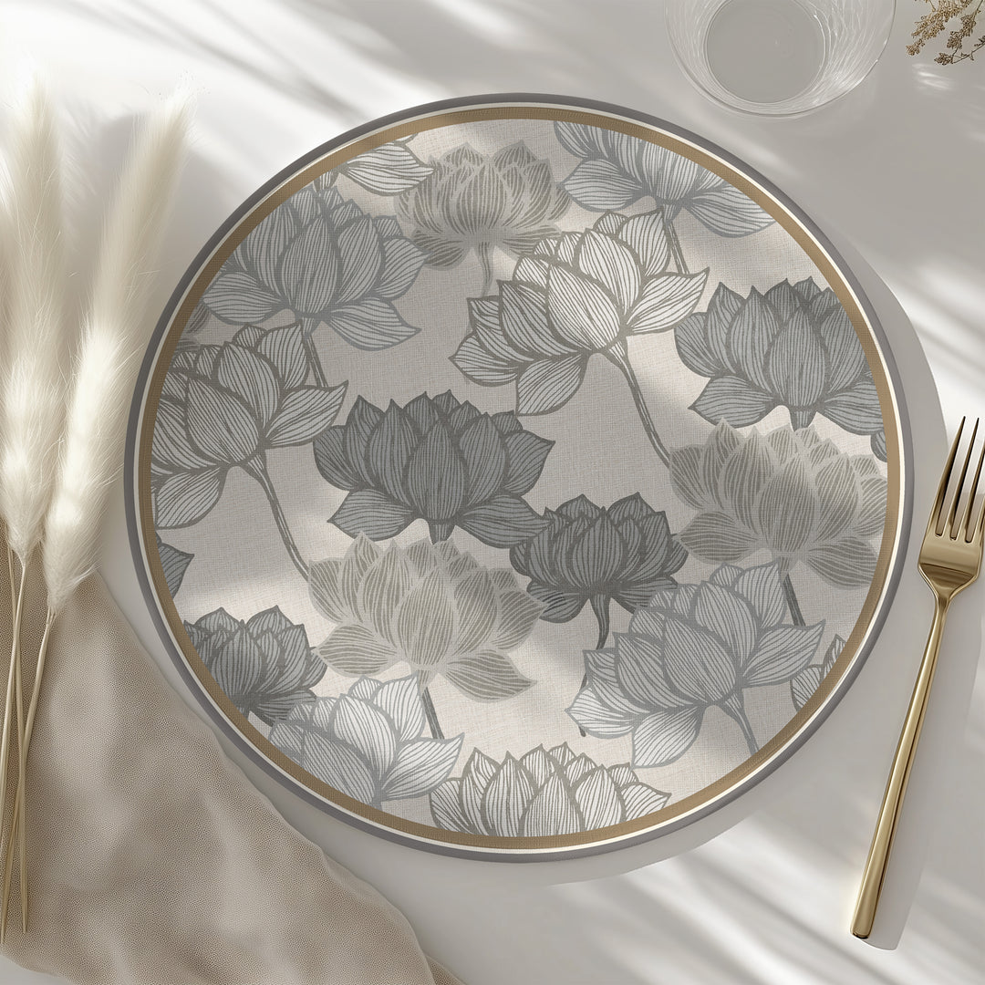 Tovaglietta rotonda fiori grigi 9