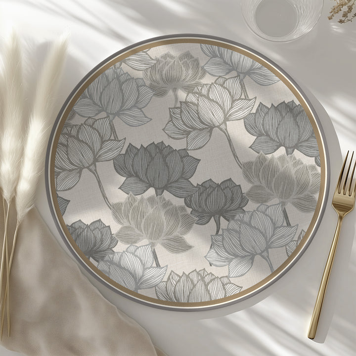 Tovaglietta rotonda fiori grigi 9
