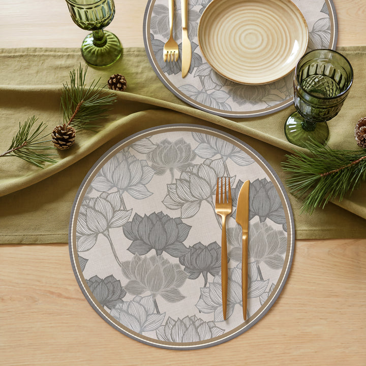 Tovaglietta rotonda fiori grigi 9