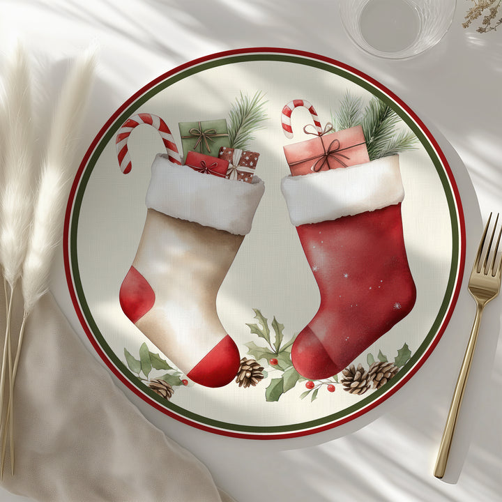 Tovaglietta rotonda Natale calze