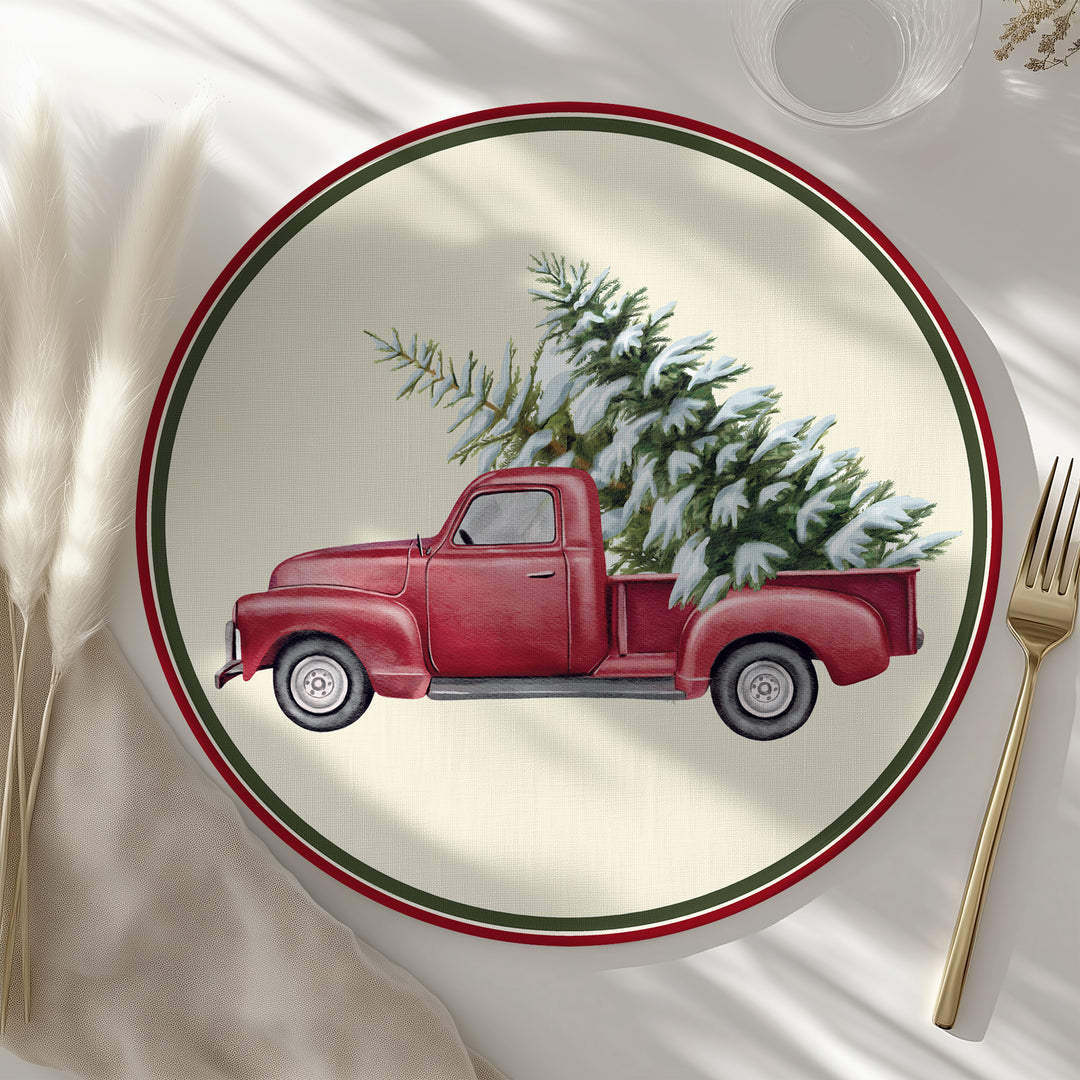 Tovaglietta rotonda Natale macchina