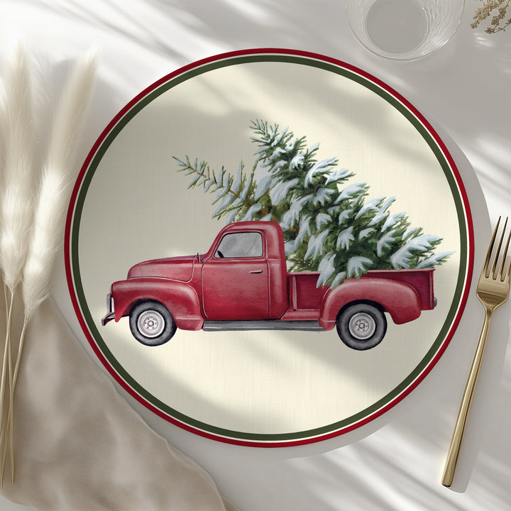 Tovaglietta rotonda Natale macchina