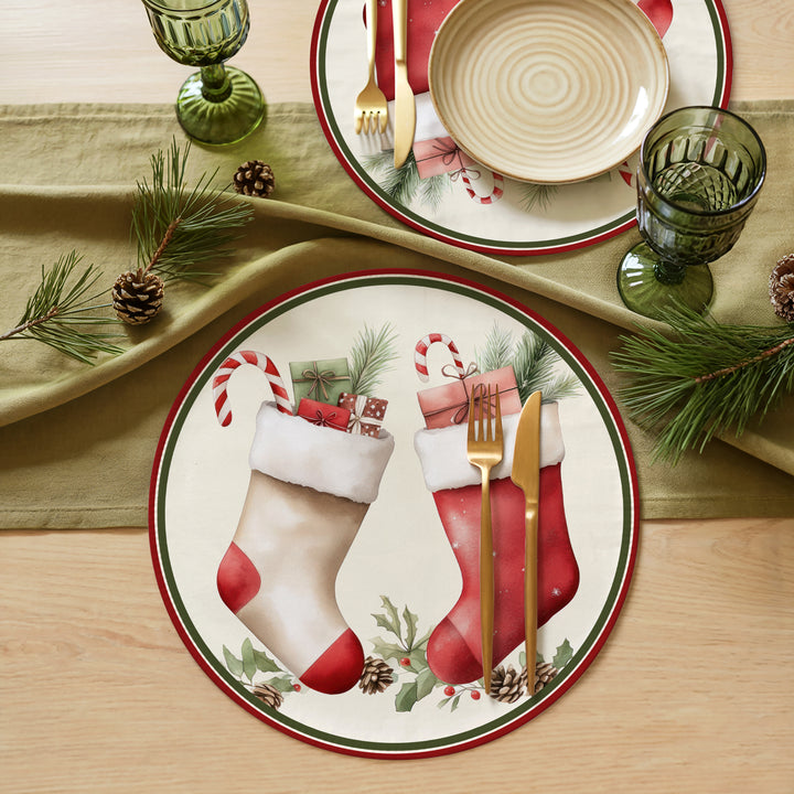 Tovaglietta rotonda Natale calze