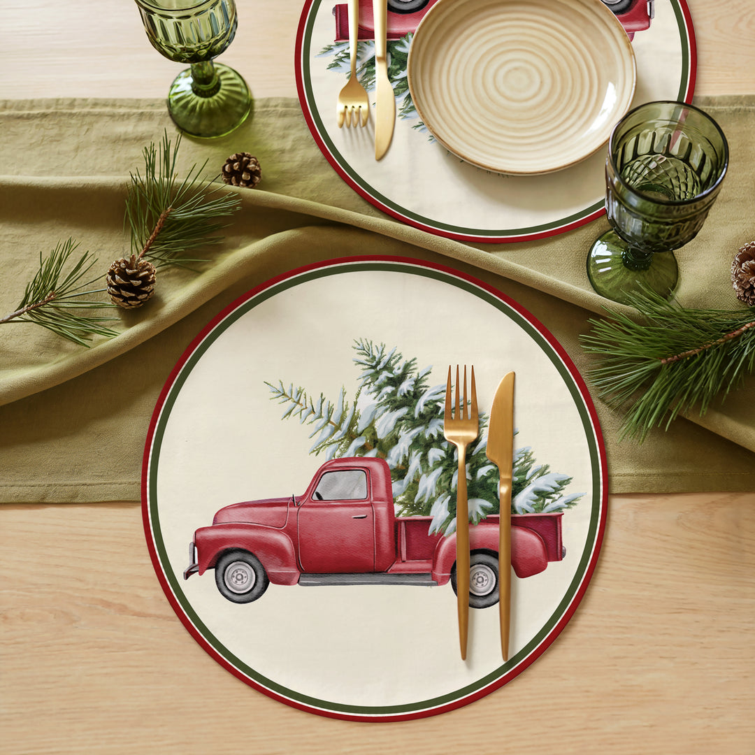Tovaglietta rotonda Natale macchina