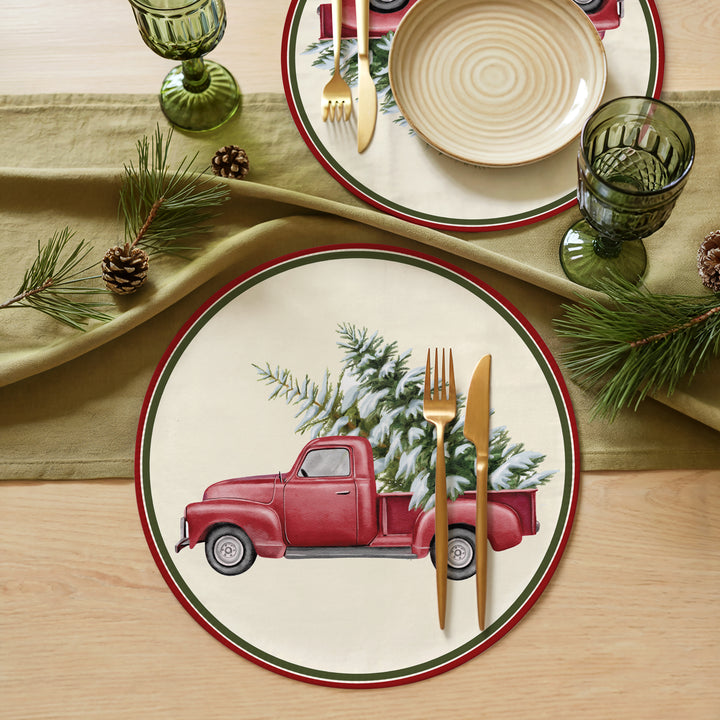 Tovaglietta rotonda Natale macchina